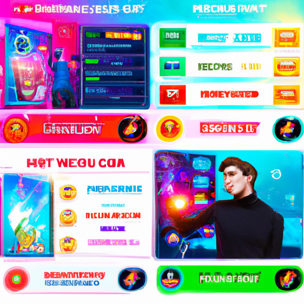 Arcade UI with vibrant thumbnails and leaderboards